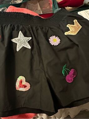 entro Black Shorts with Colorful Sequin Patches - NWT